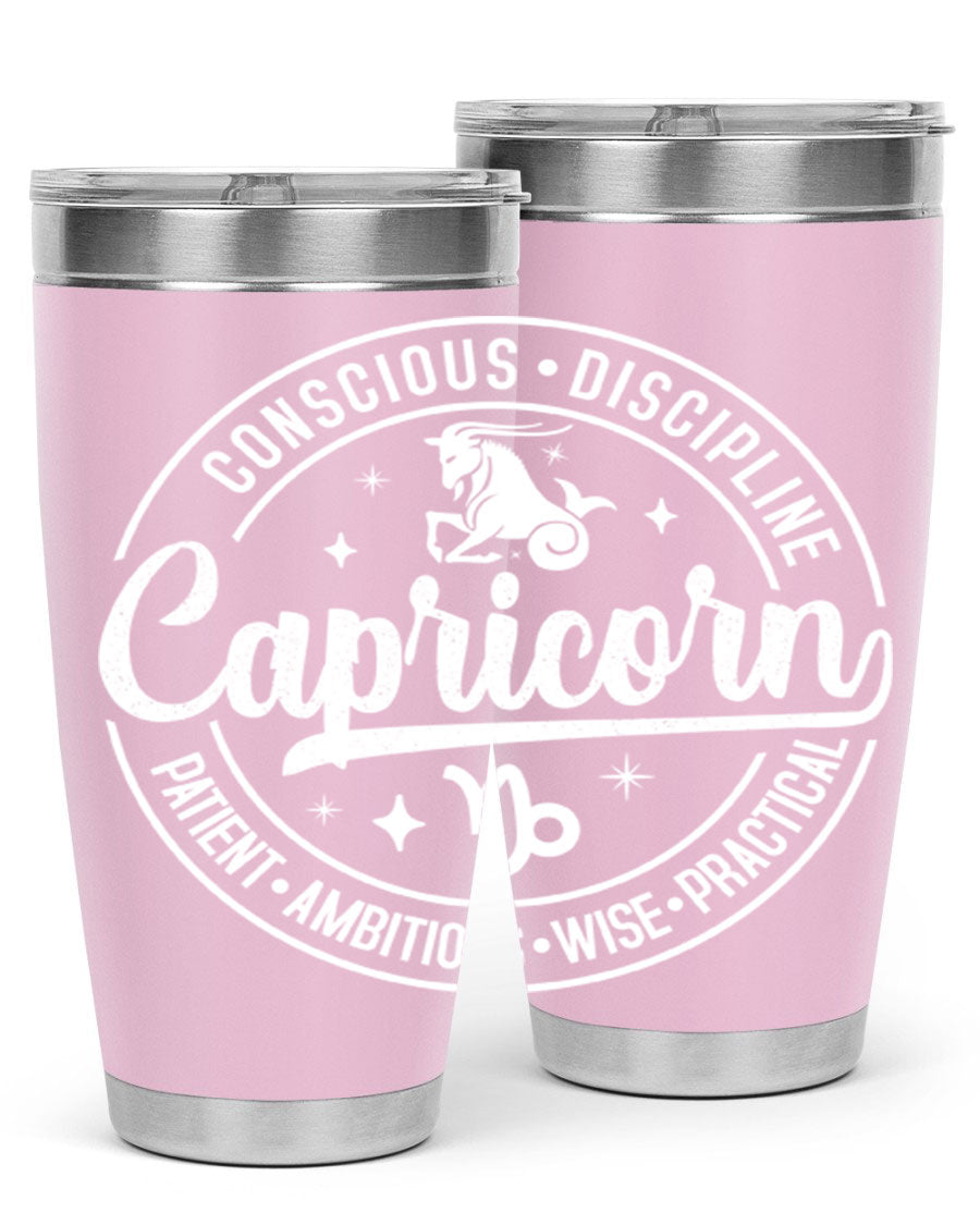 Capricorn 191# Zodiac Tumbler in stainless steel with a drink-thru lid, showcasing its sleek design and vibrant print.