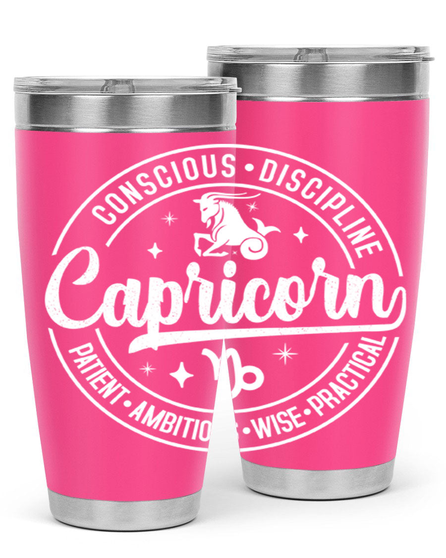 Capricorn 191# Zodiac Tumbler in stainless steel with a drink-thru lid, showcasing its sleek design and vibrant print.