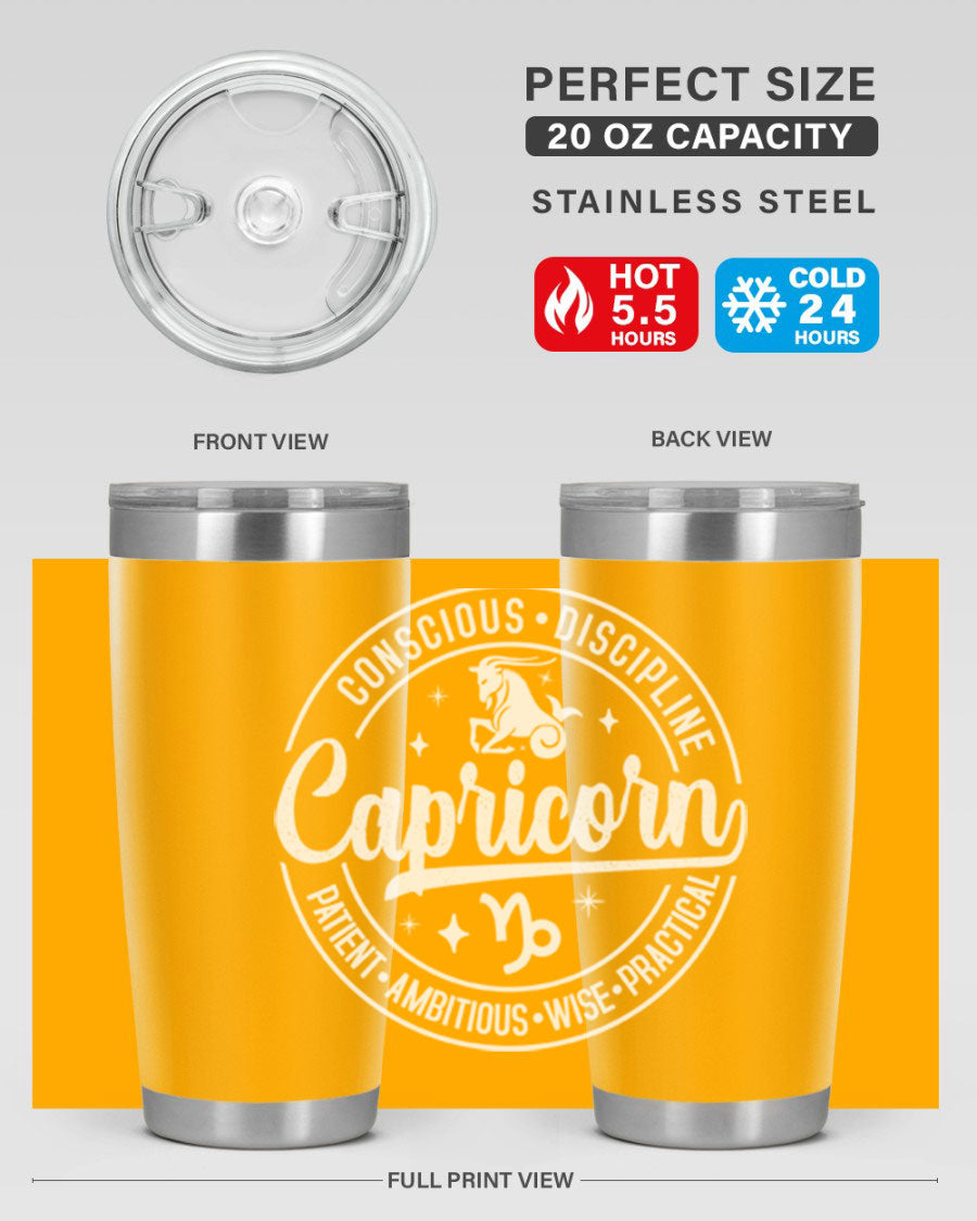 Capricorn 191# Zodiac Tumbler in stainless steel with a drink-thru lid, showcasing its sleek design and vibrant print.