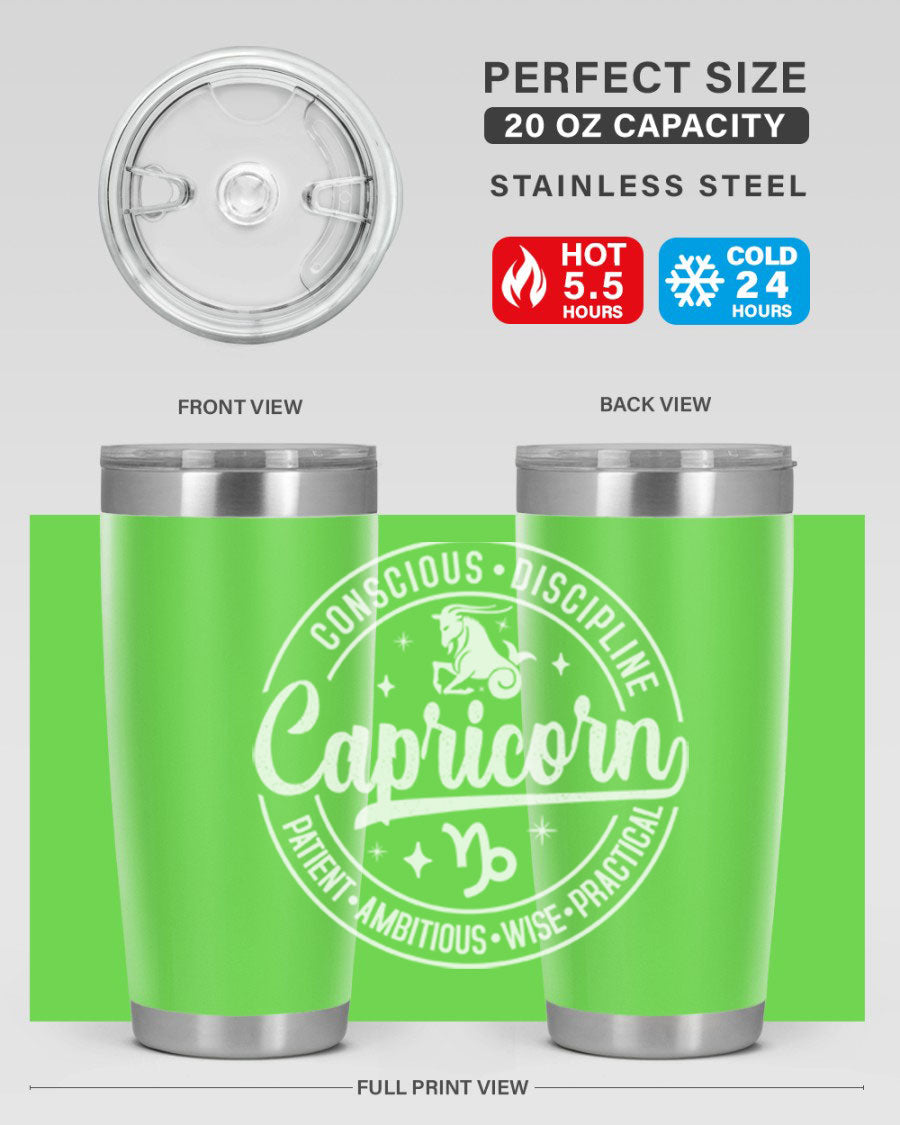 Capricorn 191# Zodiac Tumbler in stainless steel with a drink-thru lid, showcasing its sleek design and vibrant print.