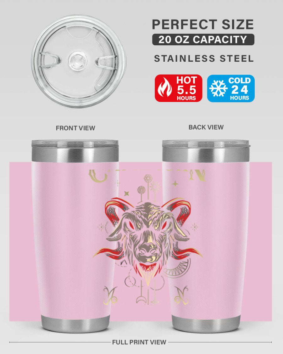 Capricorn 198# Tumbler in stainless steel with a sleek design, featuring a drink-thru lid and copper lining for insulation.