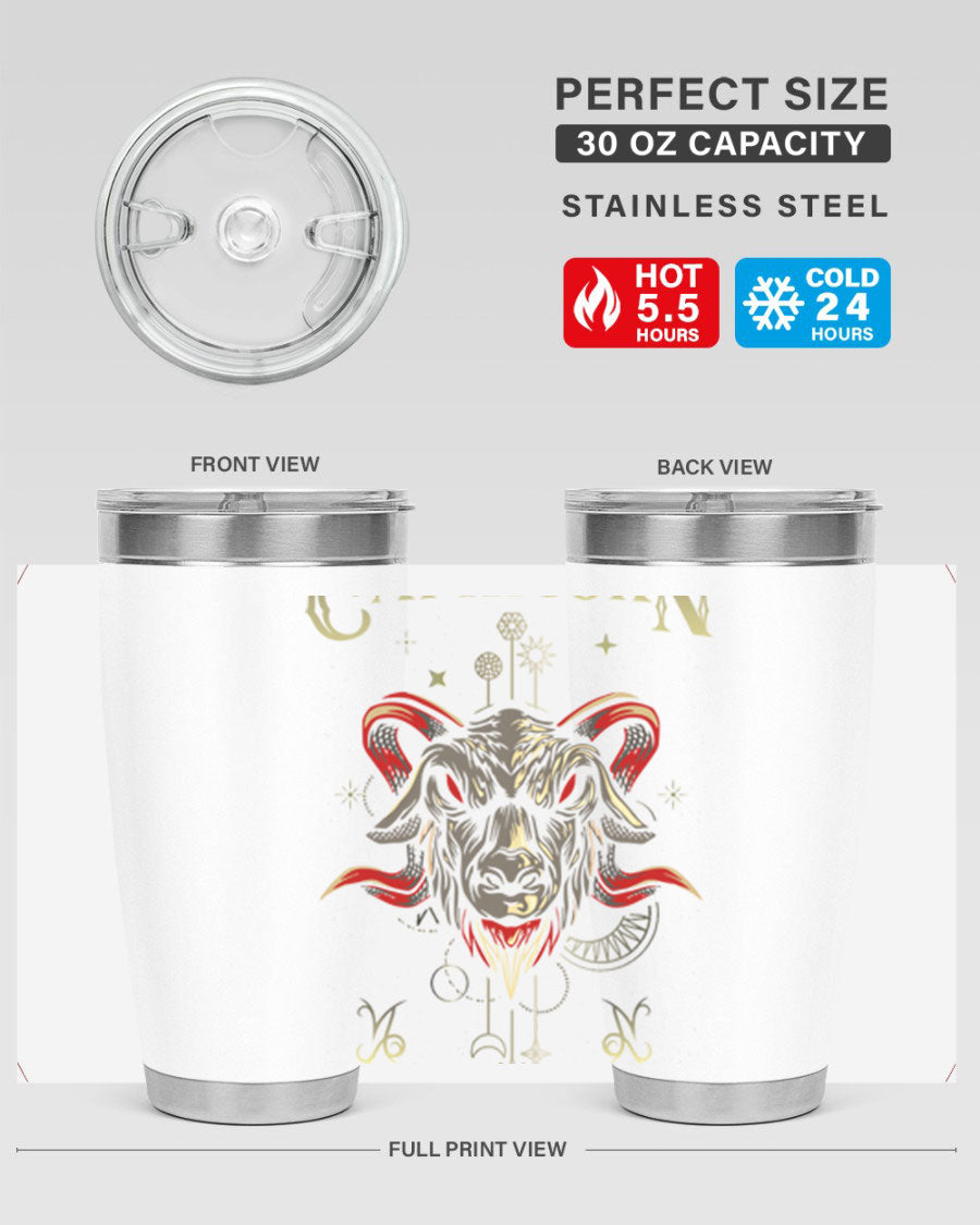 Capricorn 198# Tumbler in stainless steel with a sleek design, featuring a drink-thru lid and copper lining for insulation.