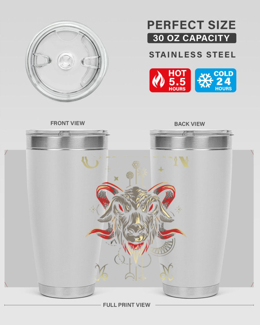 Capricorn 198# Tumbler in stainless steel with a sleek design, featuring a drink-thru lid and copper lining for insulation.