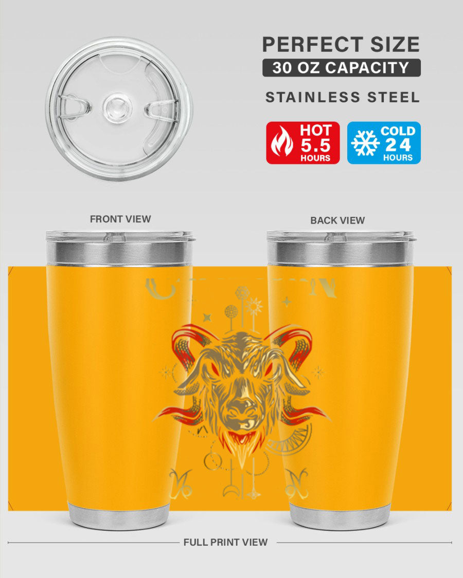 Capricorn 198# Tumbler in stainless steel with a sleek design, featuring a drink-thru lid and copper lining for insulation.