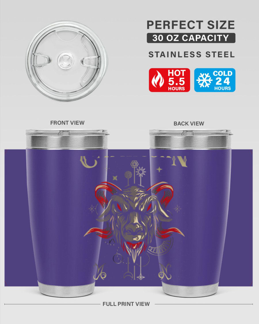 Capricorn 198# Tumbler in stainless steel with a sleek design, featuring a drink-thru lid and copper lining for insulation.