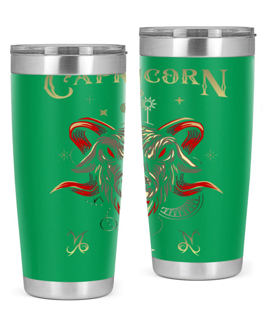 Capricorn 198# Tumbler in stainless steel with a sleek design, featuring a drink-thru lid and copper lining for insulation.