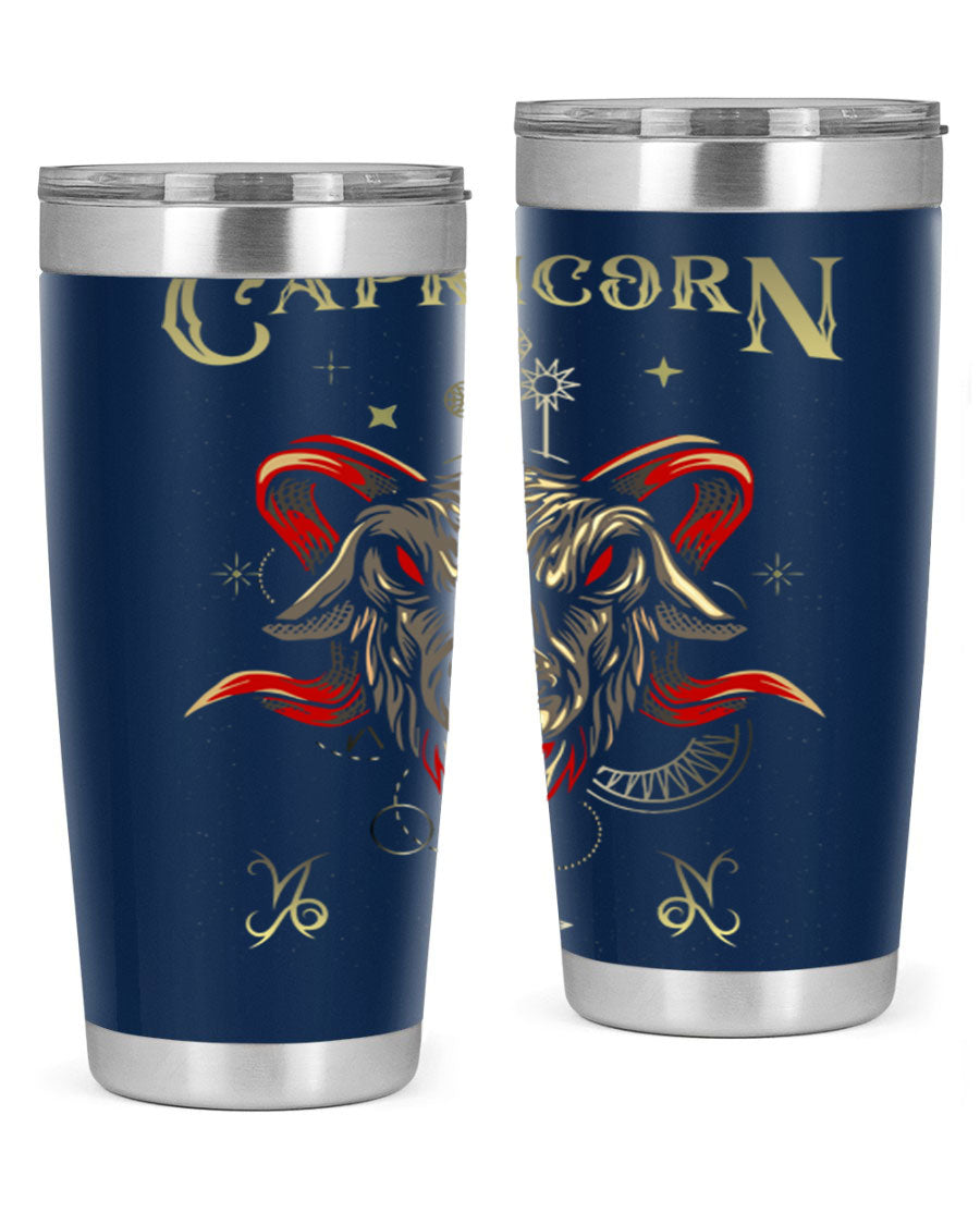 Capricorn 198# Tumbler in stainless steel with a sleek design, featuring a drink-thru lid and copper lining for insulation.