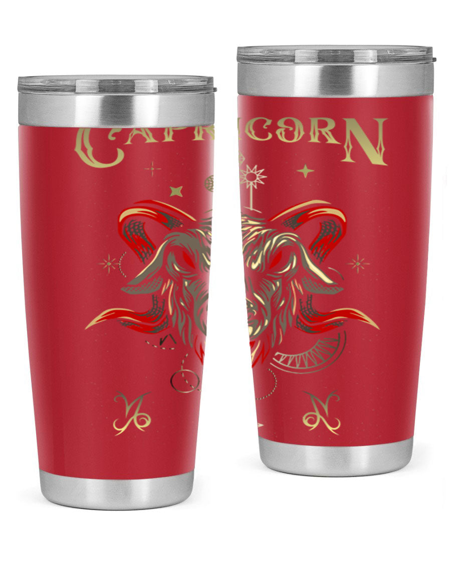 Capricorn 198# Tumbler in stainless steel with a sleek design, featuring a drink-thru lid and copper lining for insulation.