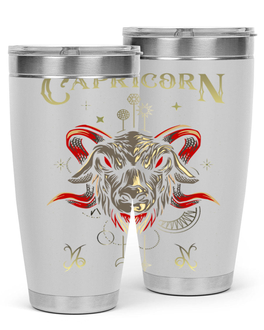 Capricorn 198# Tumbler in stainless steel with a sleek design, featuring a drink-thru lid and copper lining for insulation.