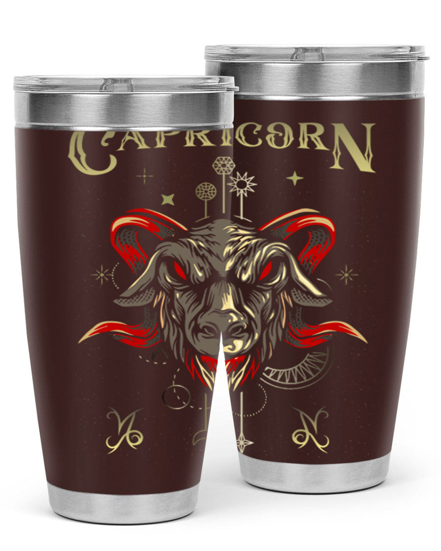 Capricorn 198# Tumbler in stainless steel with a sleek design, featuring a drink-thru lid and copper lining for insulation.