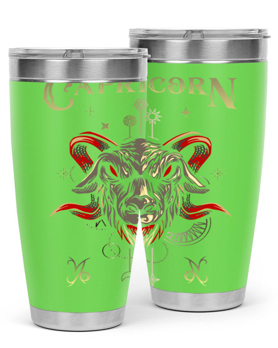 Capricorn 198# Tumbler in stainless steel with a sleek design, featuring a drink-thru lid and copper lining for insulation.