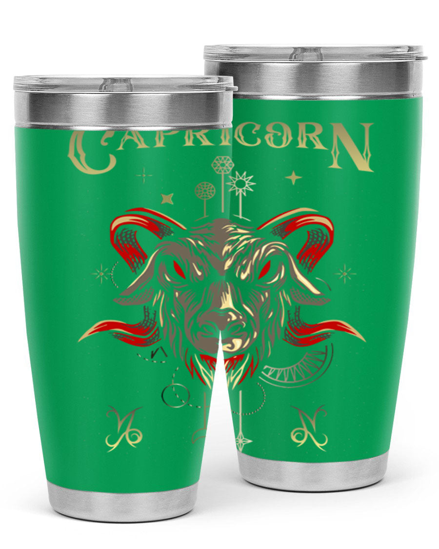 Capricorn 198# Tumbler in stainless steel with a sleek design, featuring a drink-thru lid and copper lining for insulation.