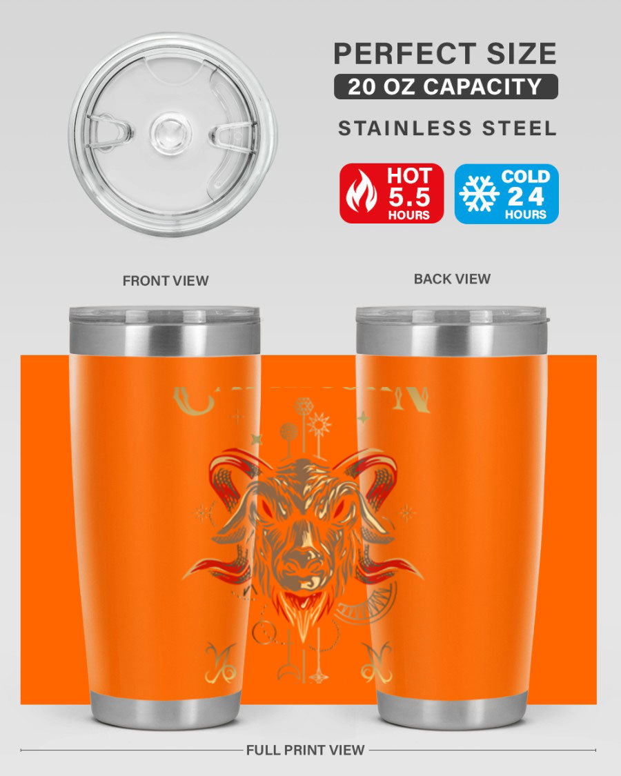Capricorn 198# Tumbler in stainless steel with a sleek design, featuring a drink-thru lid and copper lining for insulation.
