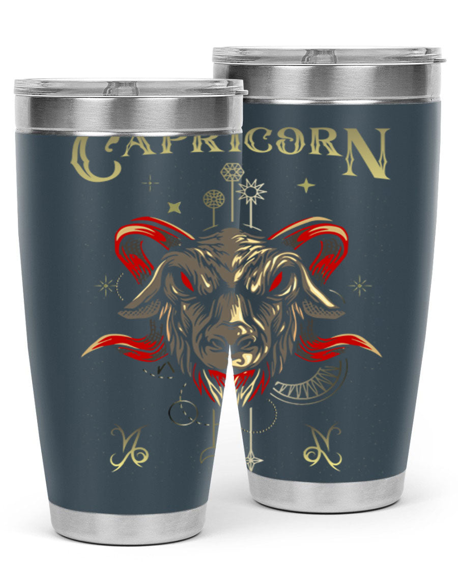 Capricorn 198# Tumbler in stainless steel with a sleek design, featuring a drink-thru lid and copper lining for insulation.