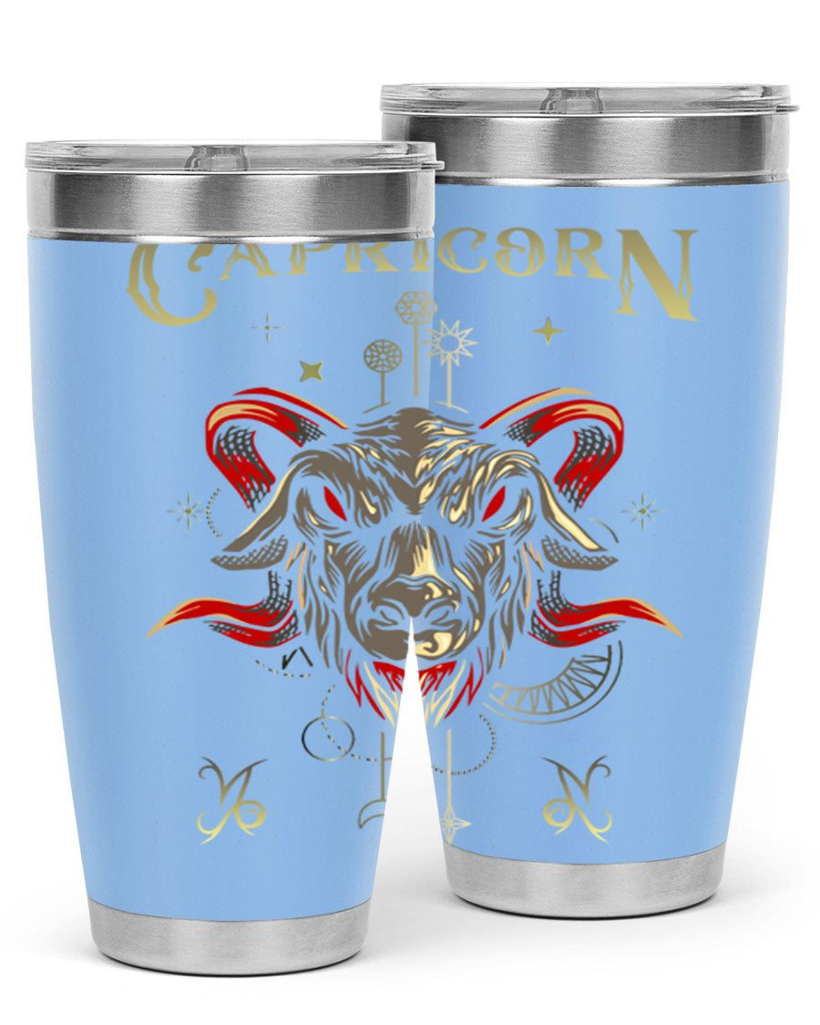 Capricorn 198# Tumbler in stainless steel with a sleek design, featuring a drink-thru lid and copper lining for insulation.