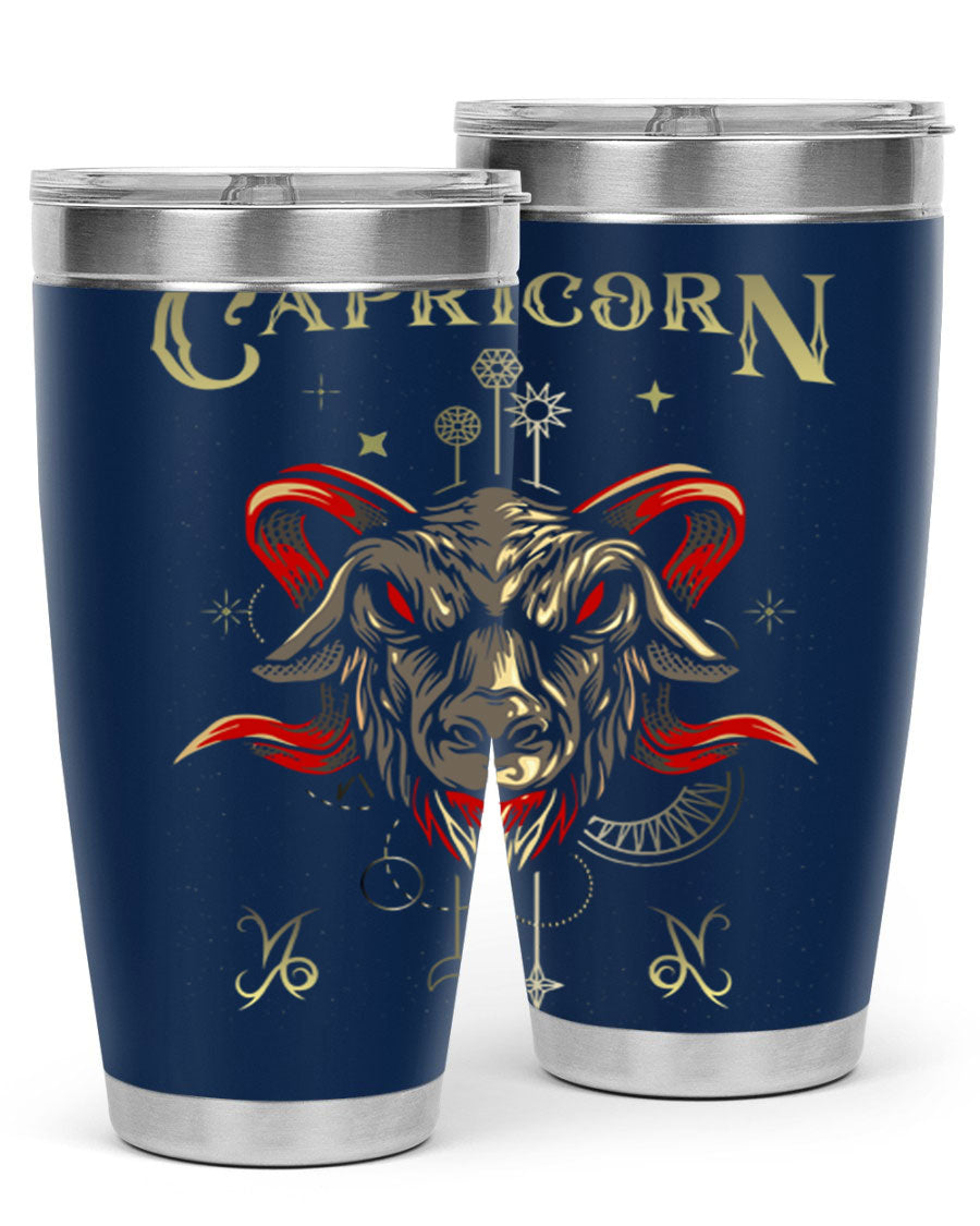 Capricorn 198# Tumbler in stainless steel with a sleek design, featuring a drink-thru lid and copper lining for insulation.