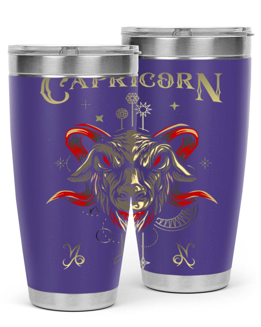 Capricorn 198# Tumbler in stainless steel with a sleek design, featuring a drink-thru lid and copper lining for insulation.