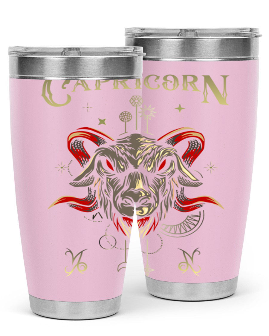 Capricorn 198# Tumbler in stainless steel with a sleek design, featuring a drink-thru lid and copper lining for insulation.