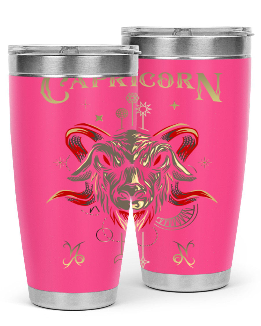 Capricorn 198# Tumbler in stainless steel with a sleek design, featuring a drink-thru lid and copper lining for insulation.