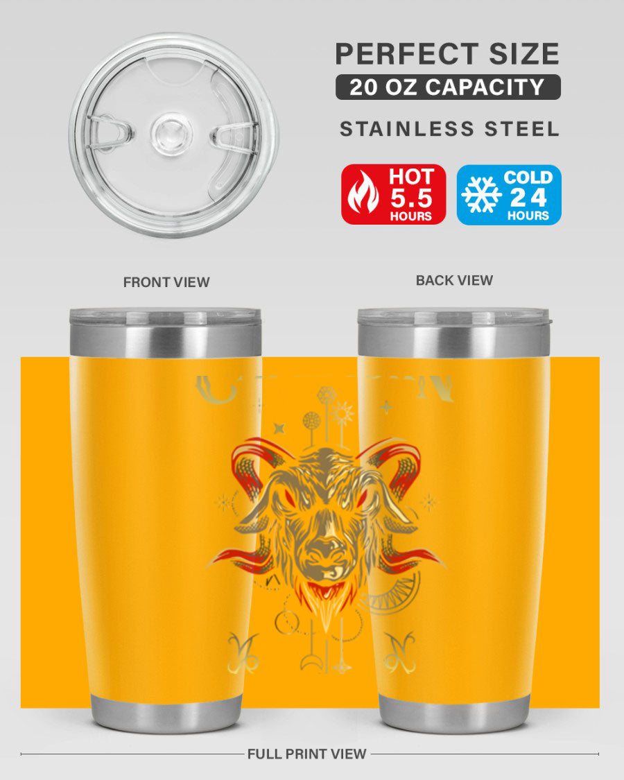 Capricorn 198# Tumbler in stainless steel with a sleek design, featuring a drink-thru lid and copper lining for insulation.