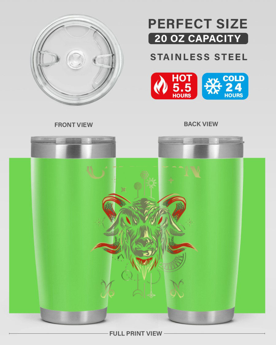 Capricorn 198# Tumbler in stainless steel with a sleek design, featuring a drink-thru lid and copper lining for insulation.