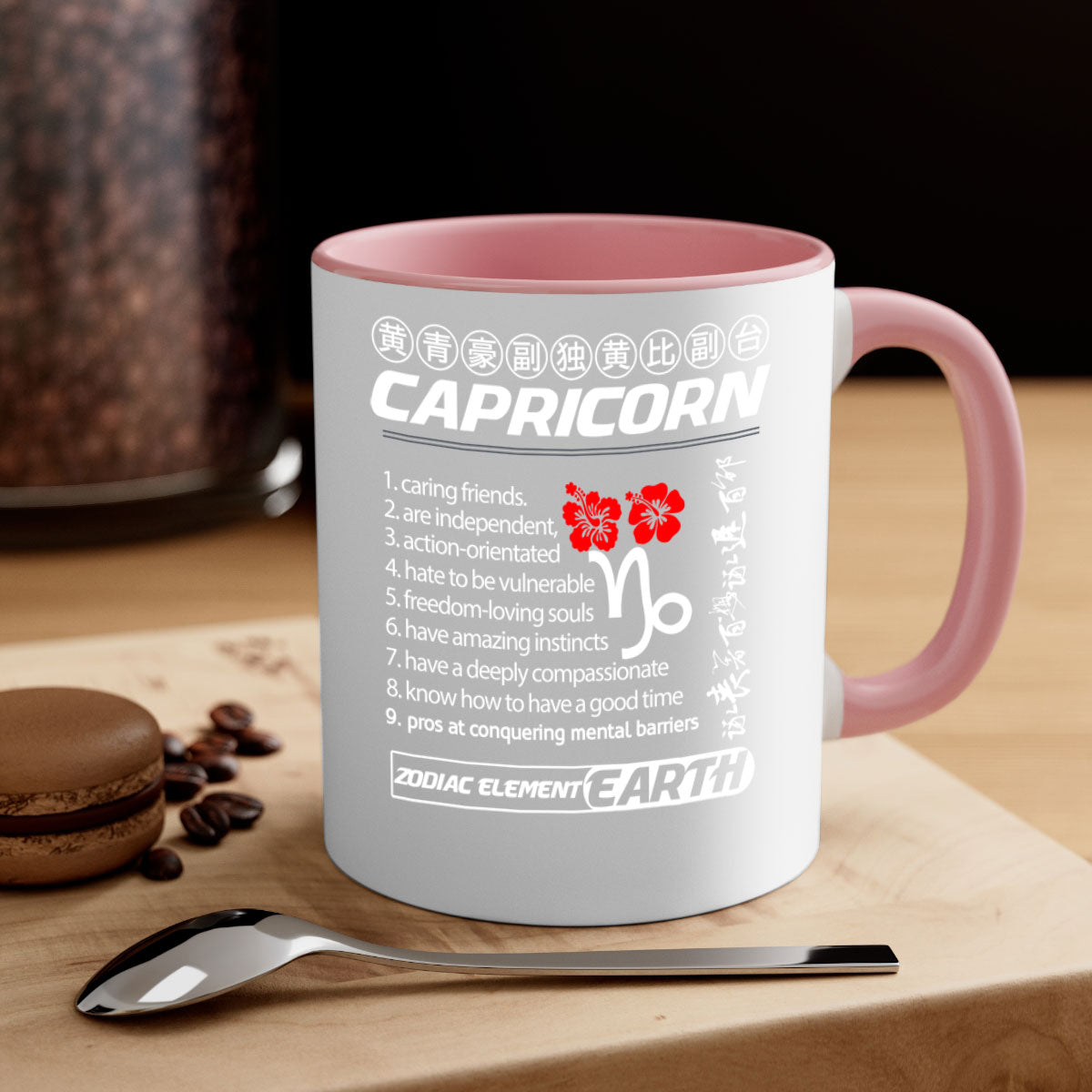 Capricorn 207# Zodiac Mug with a glossy finish, featuring a colored handle and interior, available in five colors.