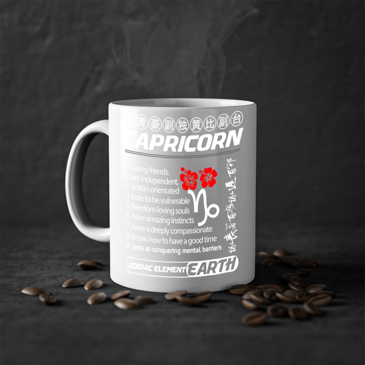 Capricorn 207# Zodiac Mug with a glossy finish, featuring a colored handle and interior, available in five colors.