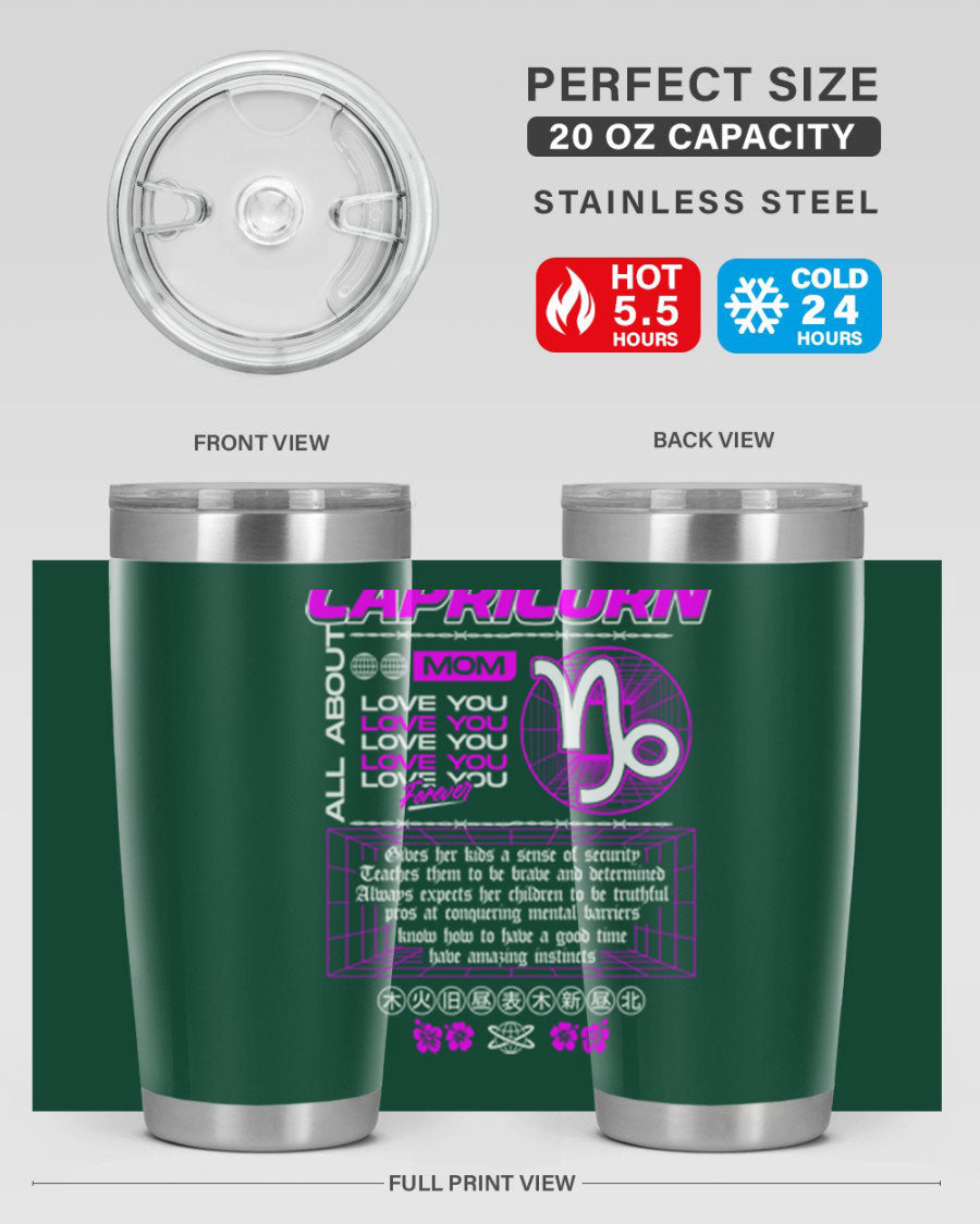 Capricorn 208# Zodiac Tumbler in stainless steel with a stylish design, perfect for hot and cold beverages.