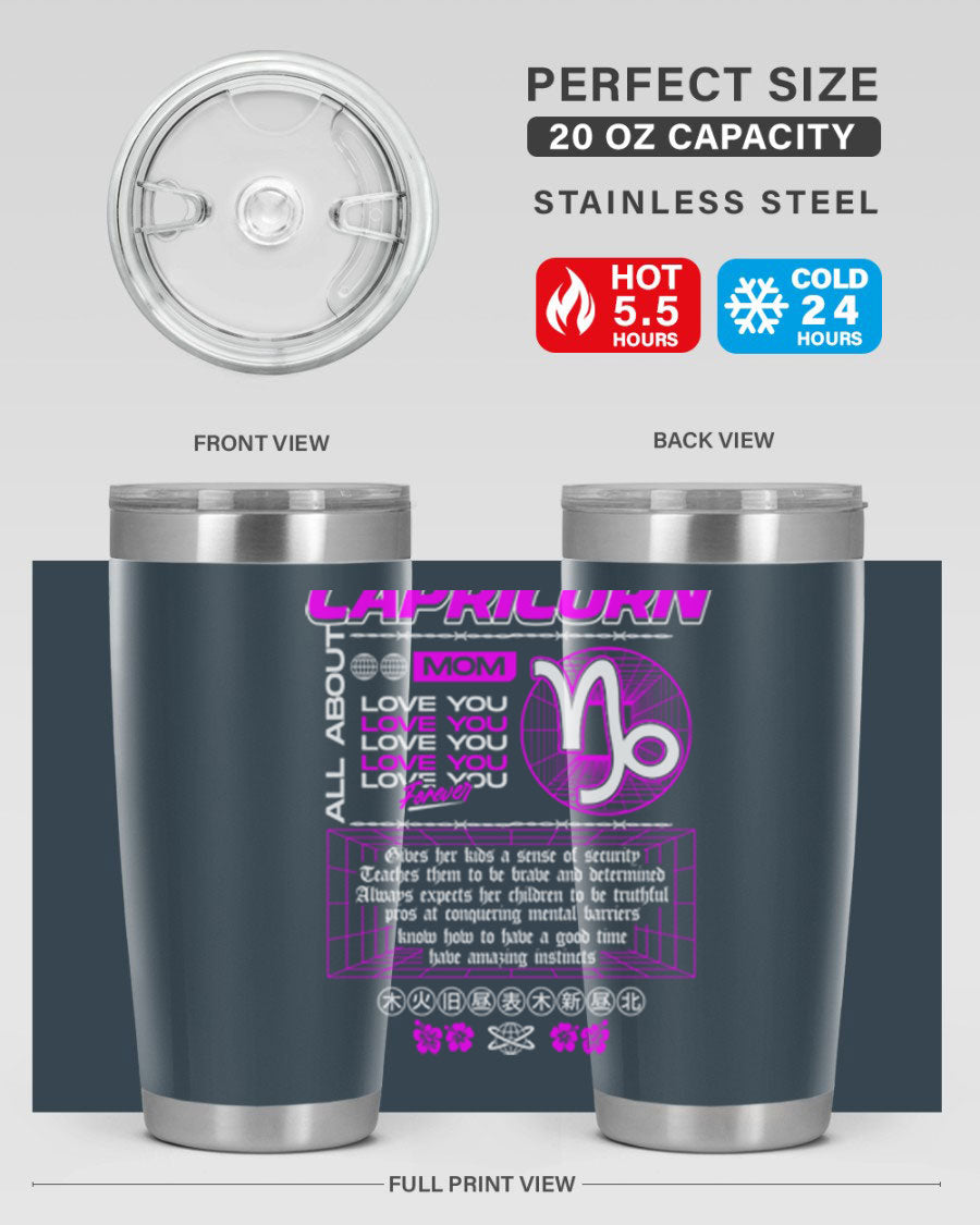 Capricorn 208# Zodiac Tumbler in stainless steel with a stylish design, perfect for hot and cold beverages.