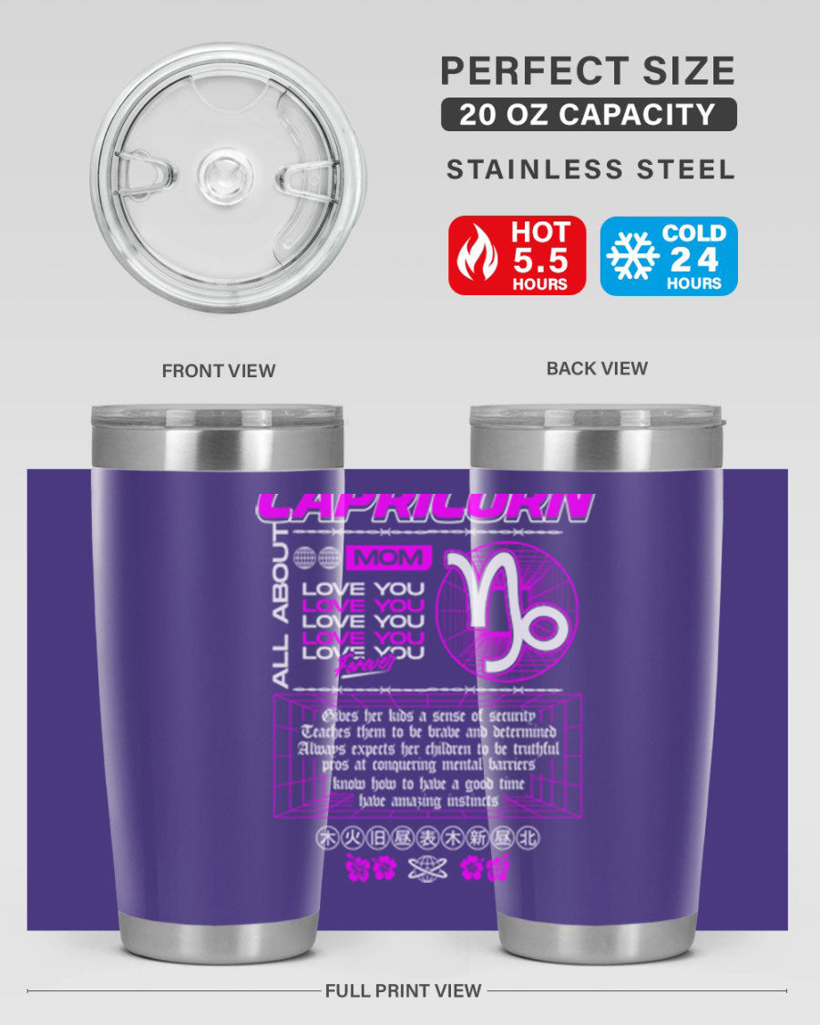 Capricorn 208# Zodiac Tumbler in stainless steel with a stylish design, perfect for hot and cold beverages.