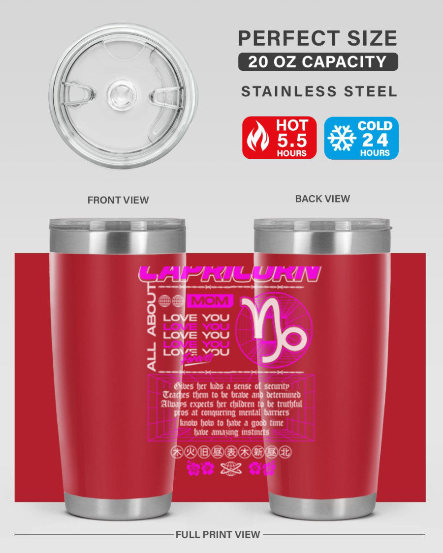 Capricorn 208# Zodiac Tumbler in stainless steel with a stylish design, perfect for hot and cold beverages.