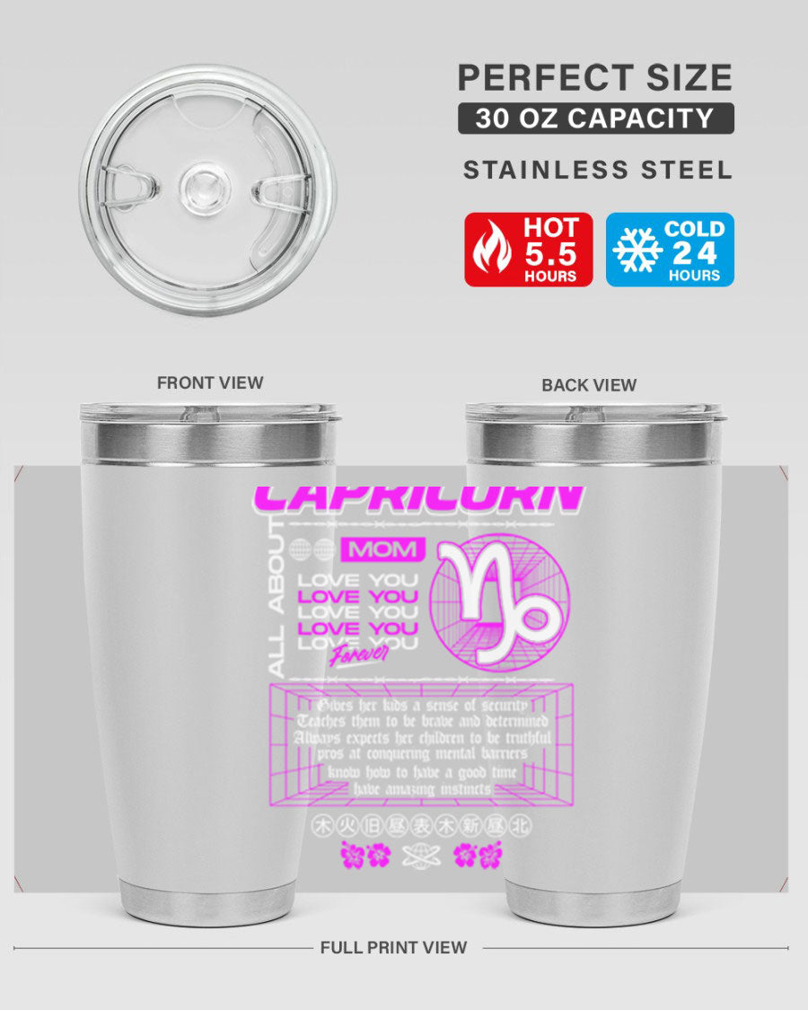 Capricorn 208# Zodiac Tumbler in stainless steel with a stylish design, perfect for hot and cold beverages.