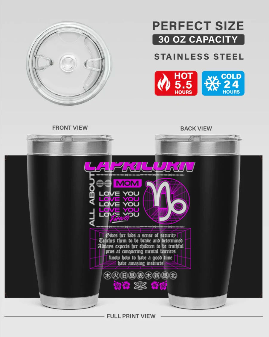 Capricorn 208# Zodiac Tumbler in stainless steel with a stylish design, perfect for hot and cold beverages.