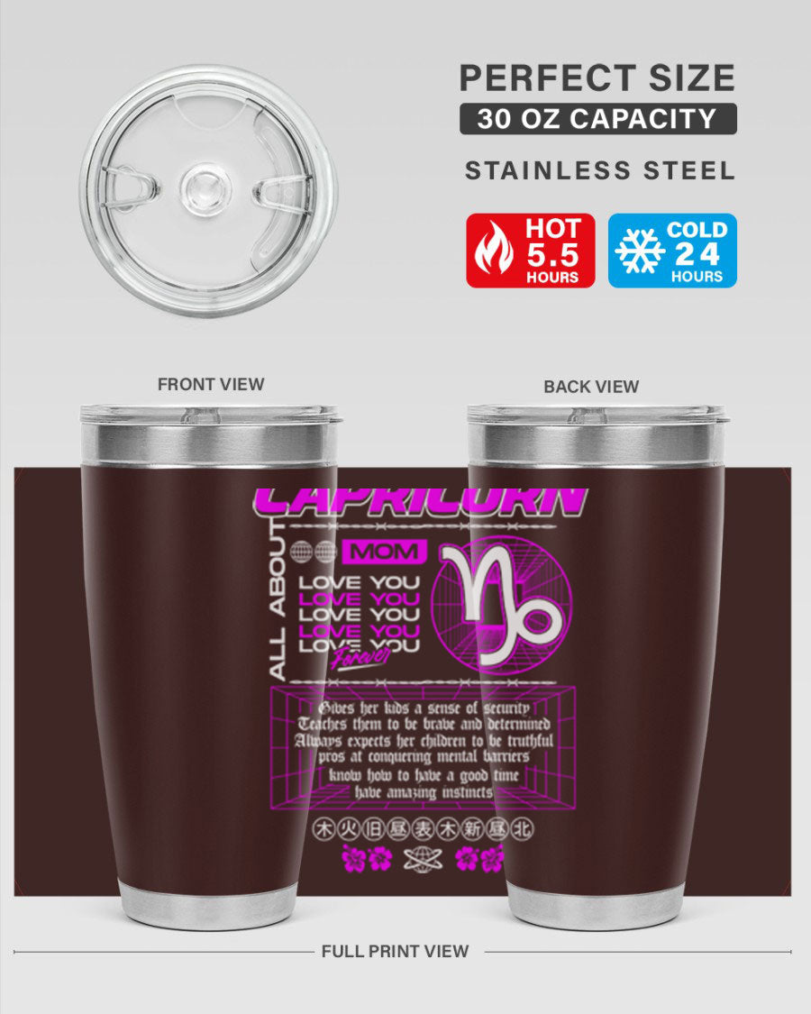 Capricorn 208# Zodiac Tumbler in stainless steel with a stylish design, perfect for hot and cold beverages.