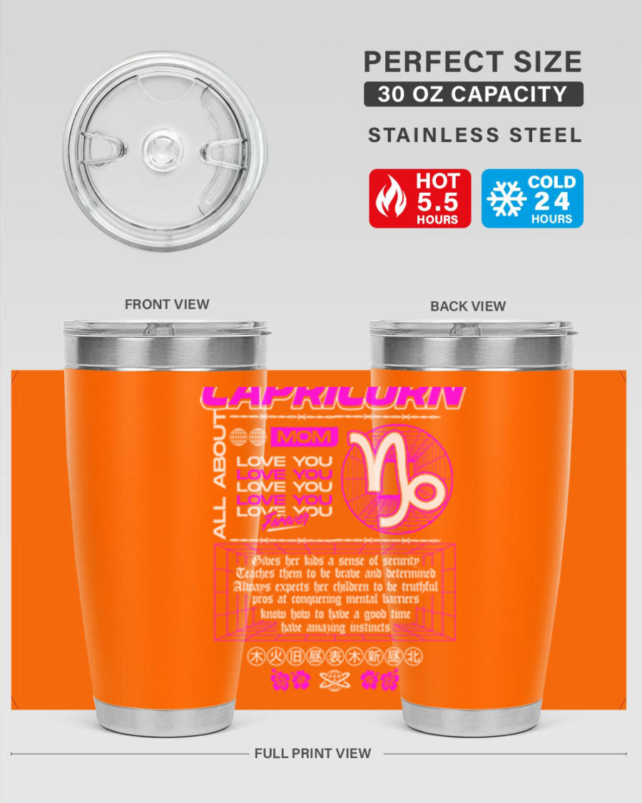 Capricorn 208# Zodiac Tumbler in stainless steel with a stylish design, perfect for hot and cold beverages.