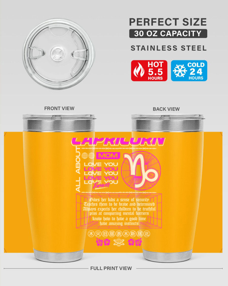 Capricorn 208# Zodiac Tumbler in stainless steel with a stylish design, perfect for hot and cold beverages.
