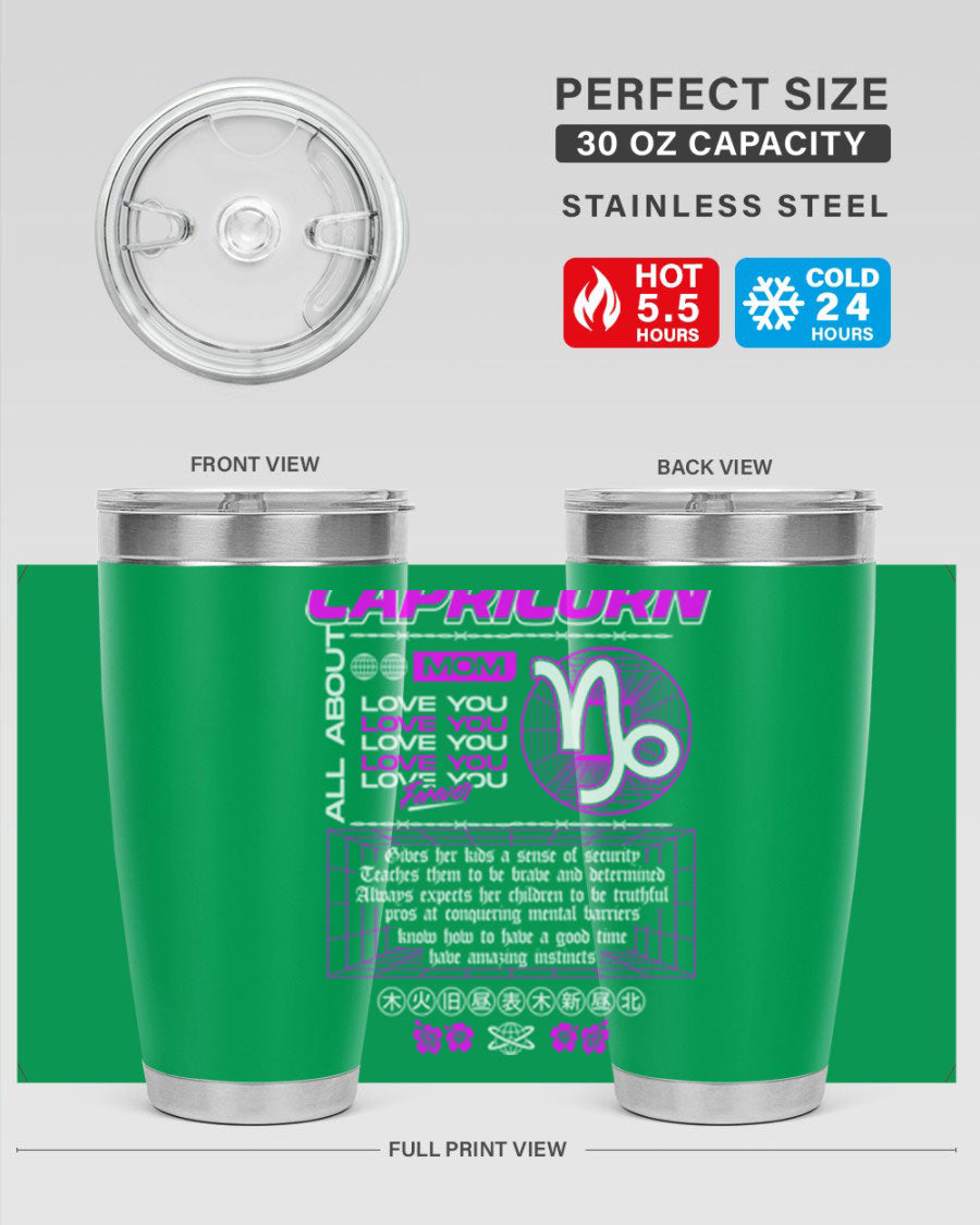 Capricorn 208# Zodiac Tumbler in stainless steel with a stylish design, perfect for hot and cold beverages.