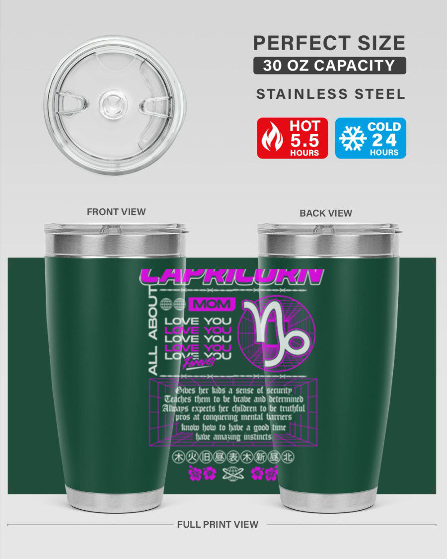 Capricorn 208# Zodiac Tumbler in stainless steel with a stylish design, perfect for hot and cold beverages.