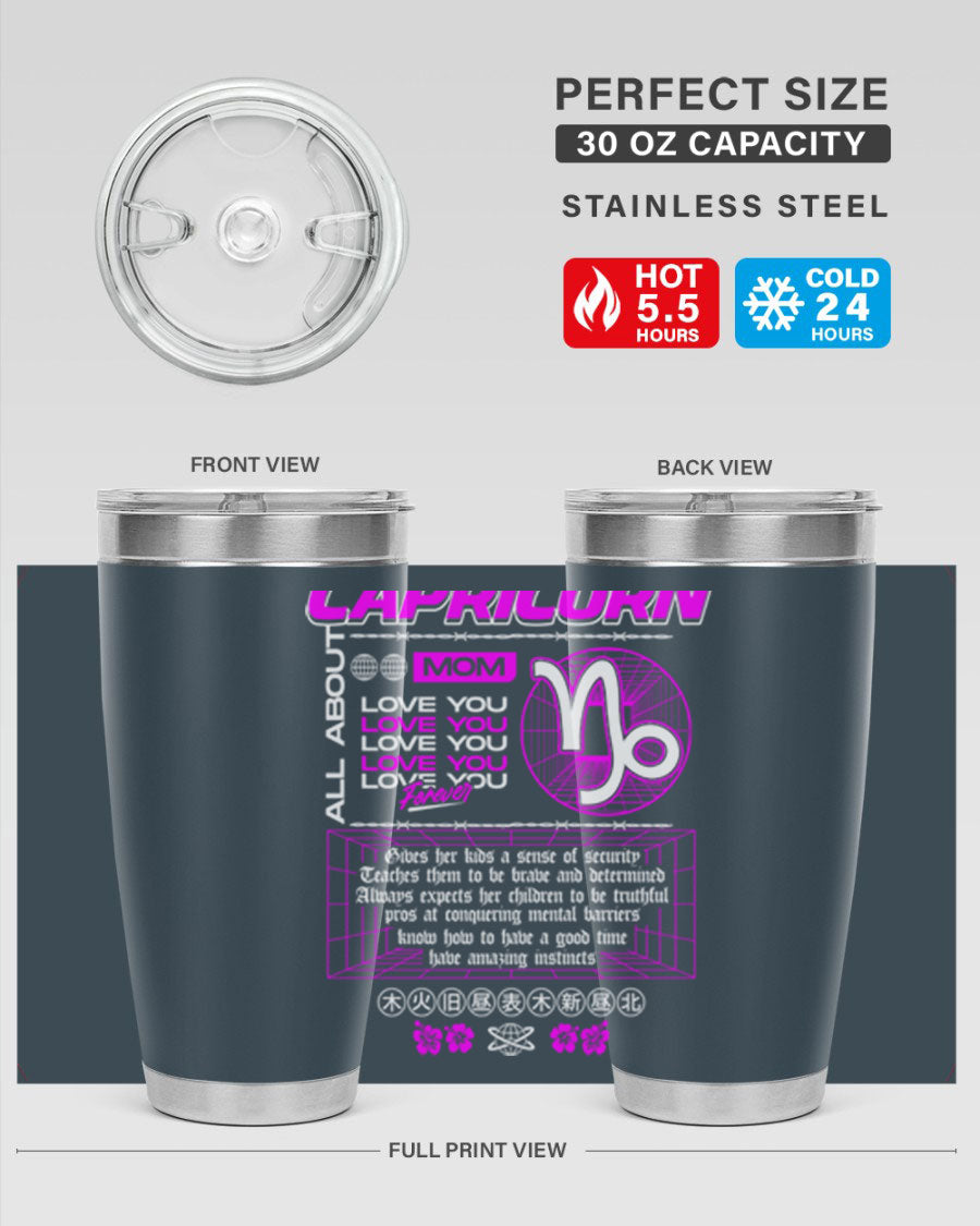 Capricorn 208# Zodiac Tumbler in stainless steel with a stylish design, perfect for hot and cold beverages.