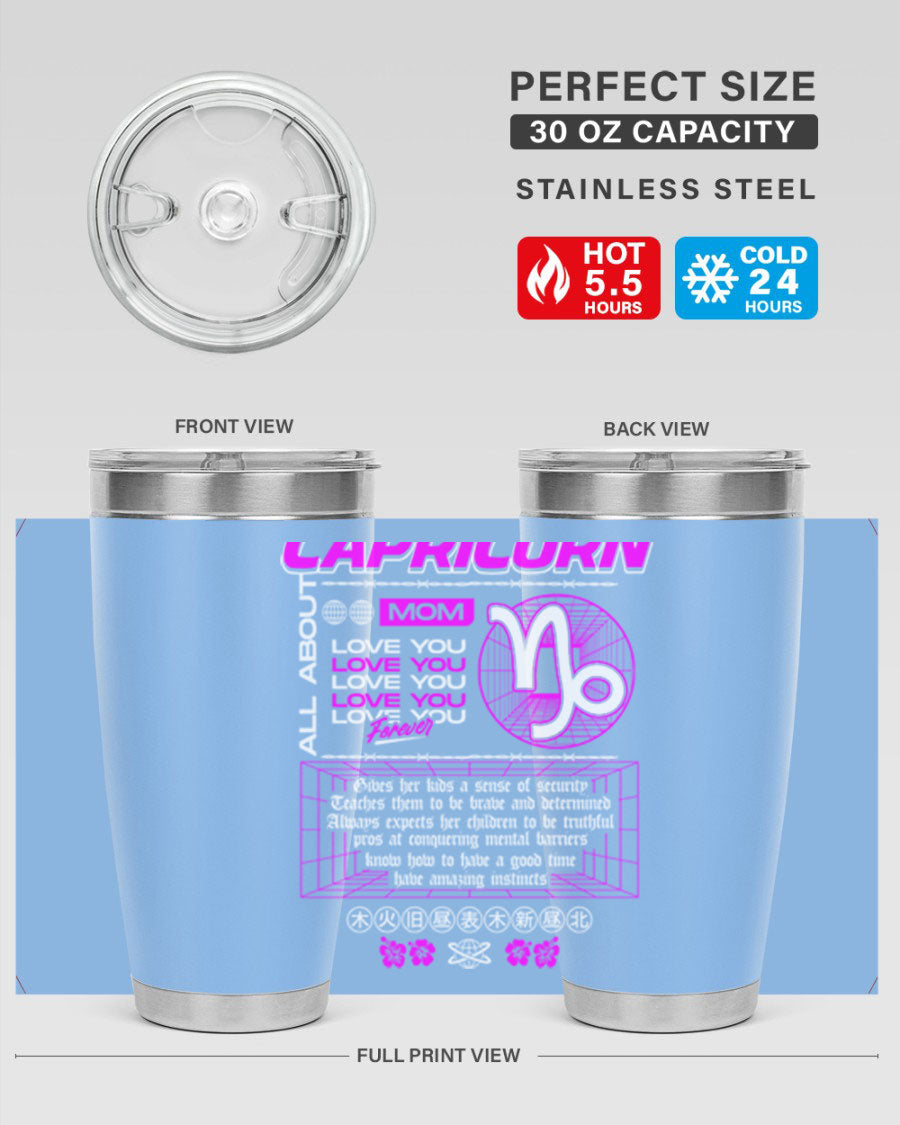 Capricorn 208# Zodiac Tumbler in stainless steel with a stylish design, perfect for hot and cold beverages.