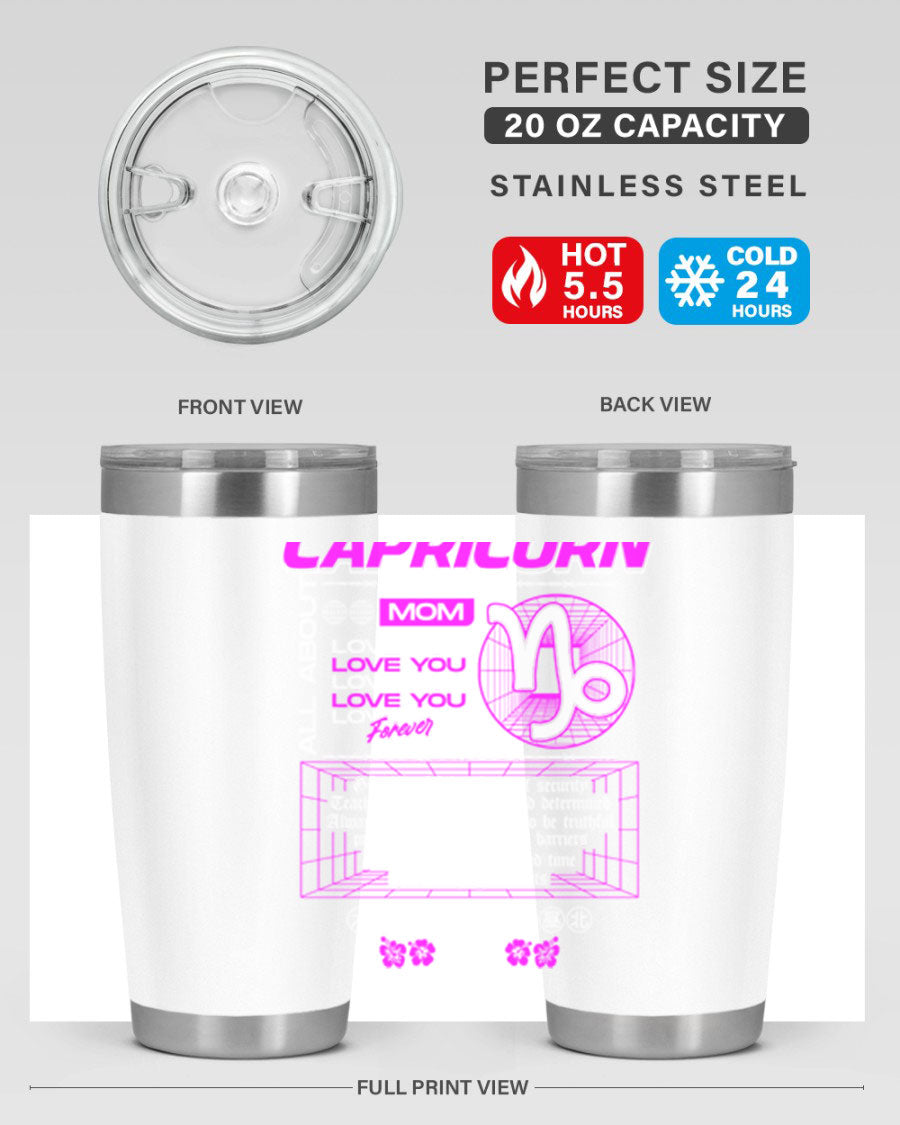 Capricorn 208# Zodiac Tumbler in stainless steel with a stylish design, perfect for hot and cold beverages.