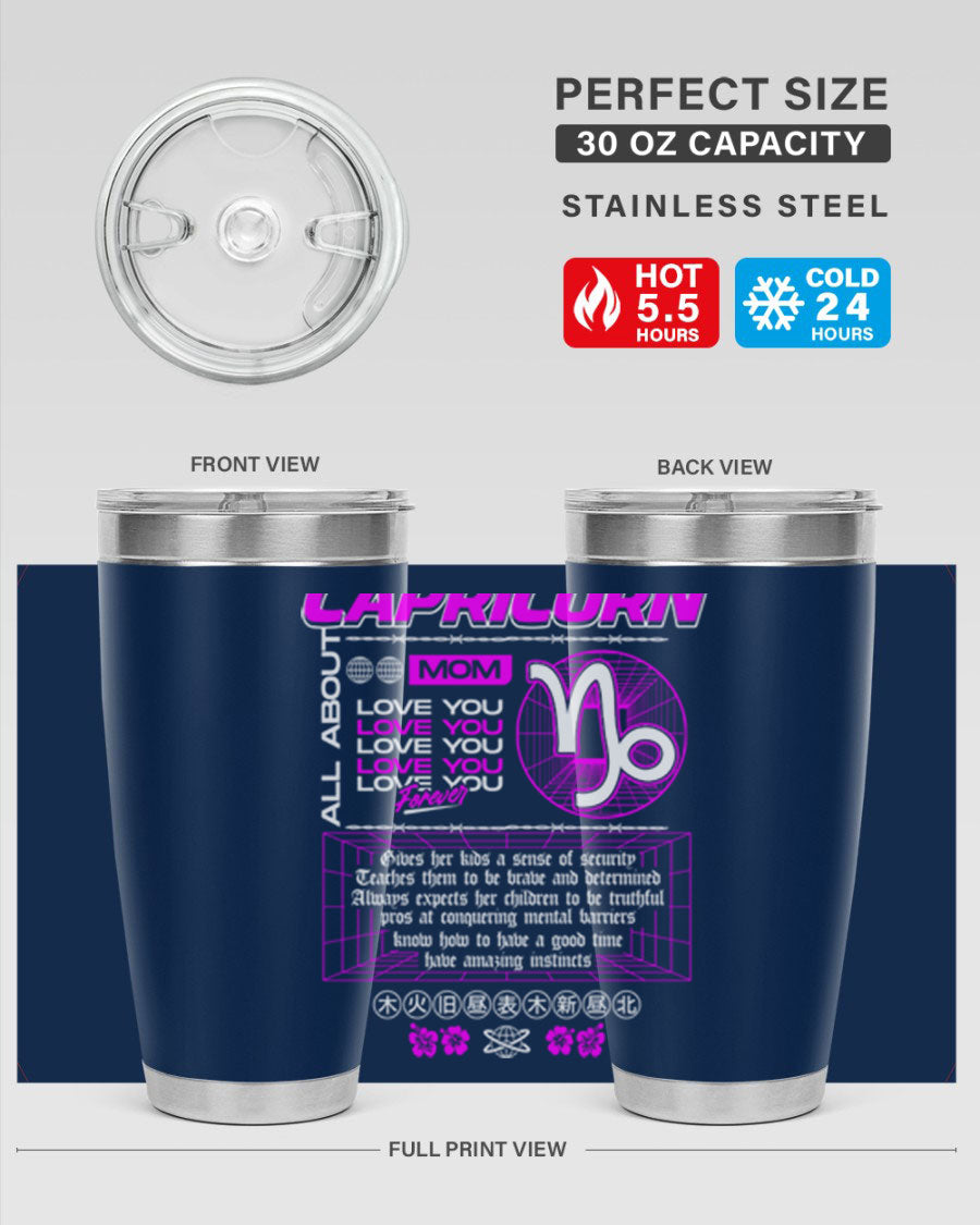 Capricorn 208# Zodiac Tumbler in stainless steel with a stylish design, perfect for hot and cold beverages.