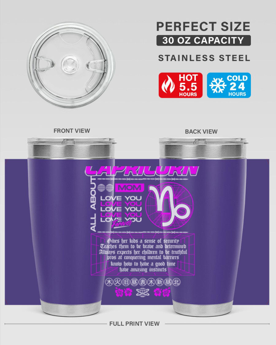 Capricorn 208# Zodiac Tumbler in stainless steel with a stylish design, perfect for hot and cold beverages.