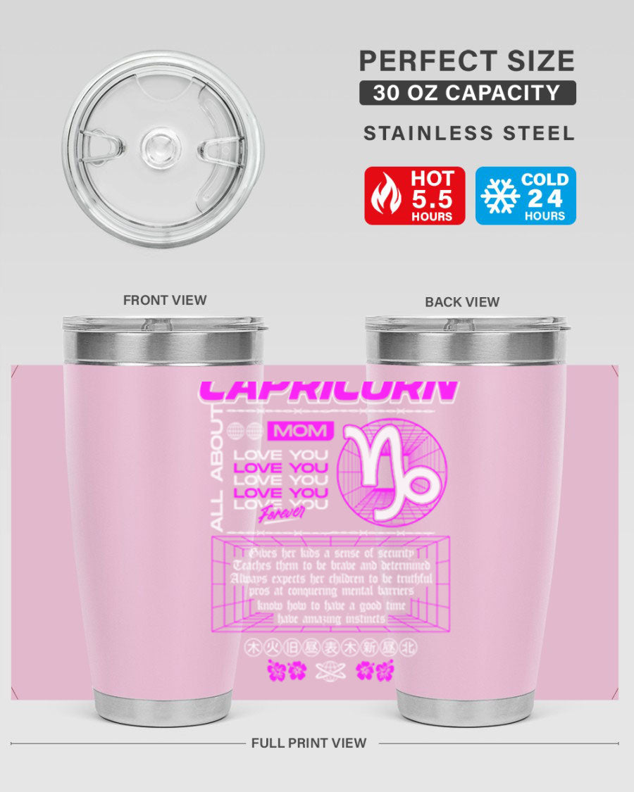 Capricorn 208# Zodiac Tumbler in stainless steel with a stylish design, perfect for hot and cold beverages.