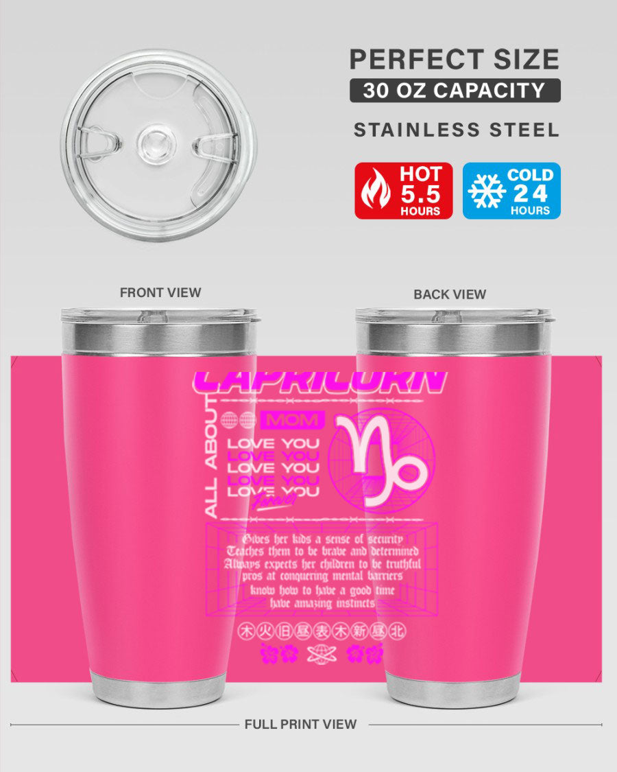 Capricorn 208# Zodiac Tumbler in stainless steel with a stylish design, perfect for hot and cold beverages.