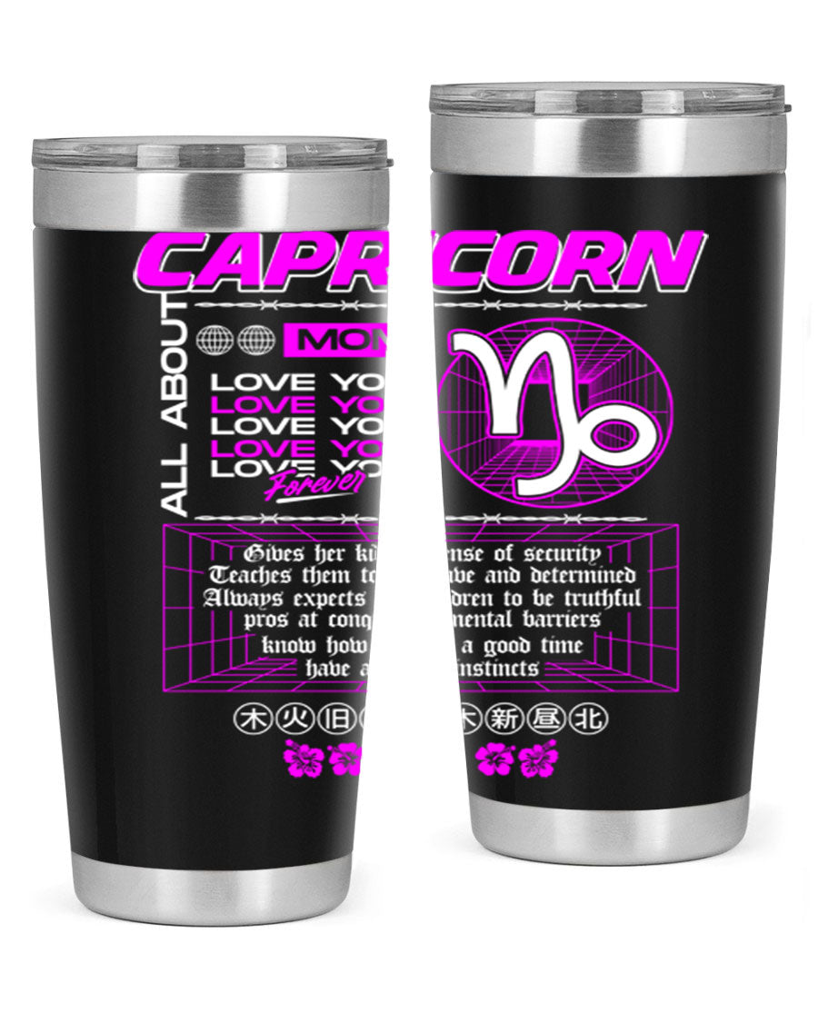 Capricorn 208# Zodiac Tumbler in stainless steel with a stylish design, perfect for hot and cold beverages.