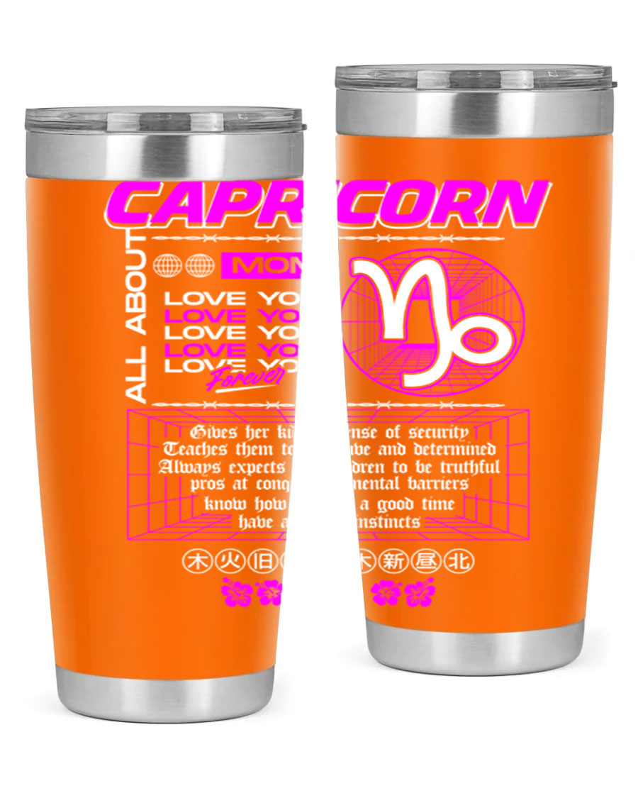 Capricorn 208# Zodiac Tumbler in stainless steel with a stylish design, perfect for hot and cold beverages.