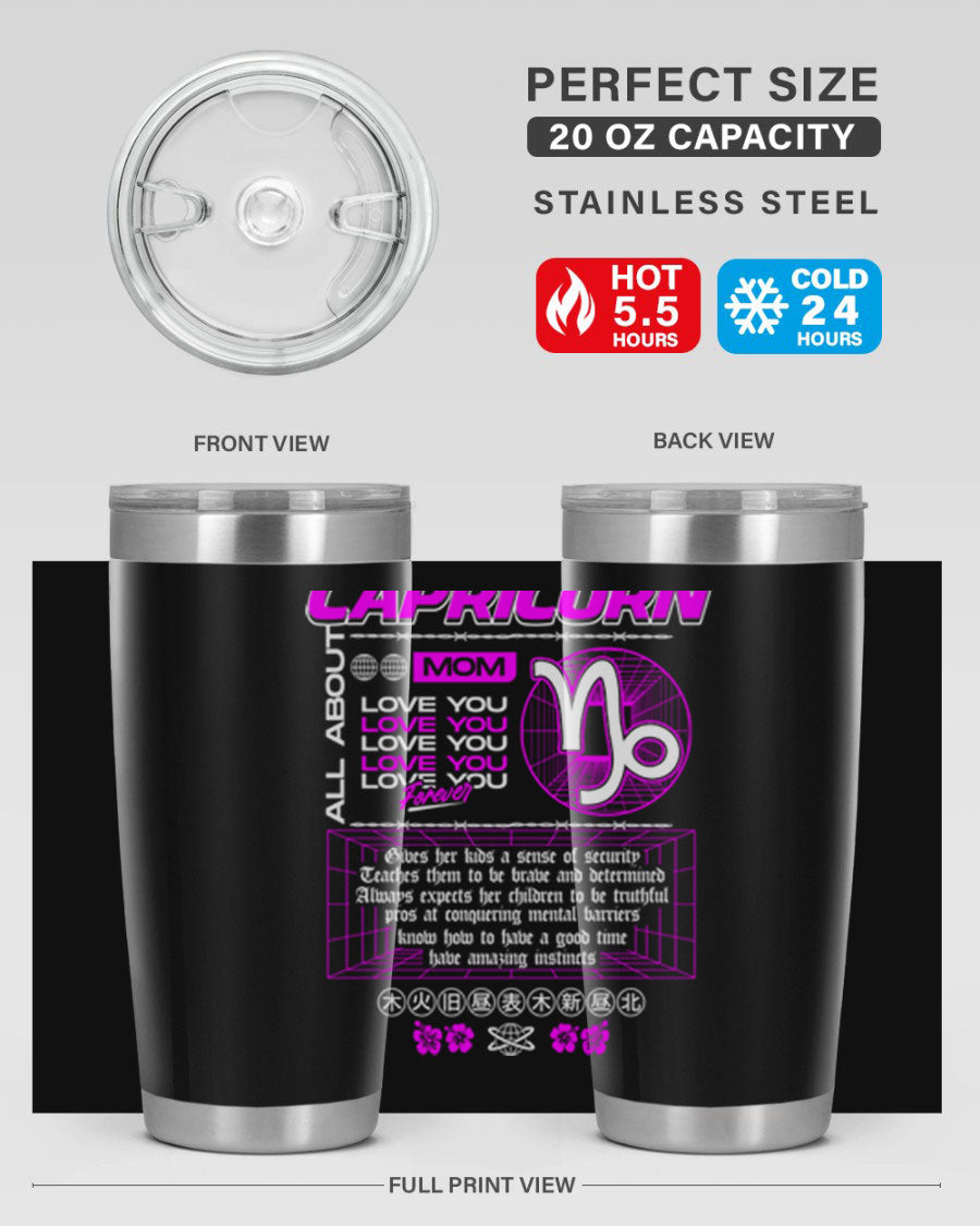 Capricorn 208# Zodiac Tumbler in stainless steel with a stylish design, perfect for hot and cold beverages.