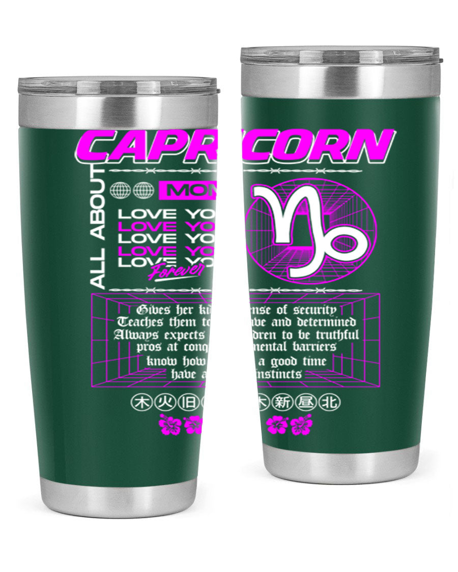 Capricorn 208# Zodiac Tumbler in stainless steel with a stylish design, perfect for hot and cold beverages.