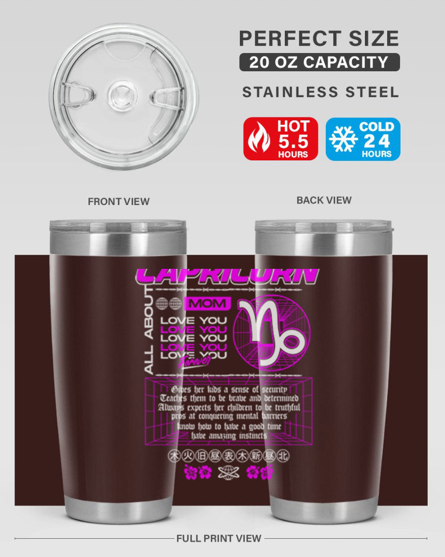Capricorn 208# Zodiac Tumbler in stainless steel with a stylish design, perfect for hot and cold beverages.